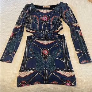 Mara Hoffman Blue and Pink Patterned Long Sleeve Mini Dress